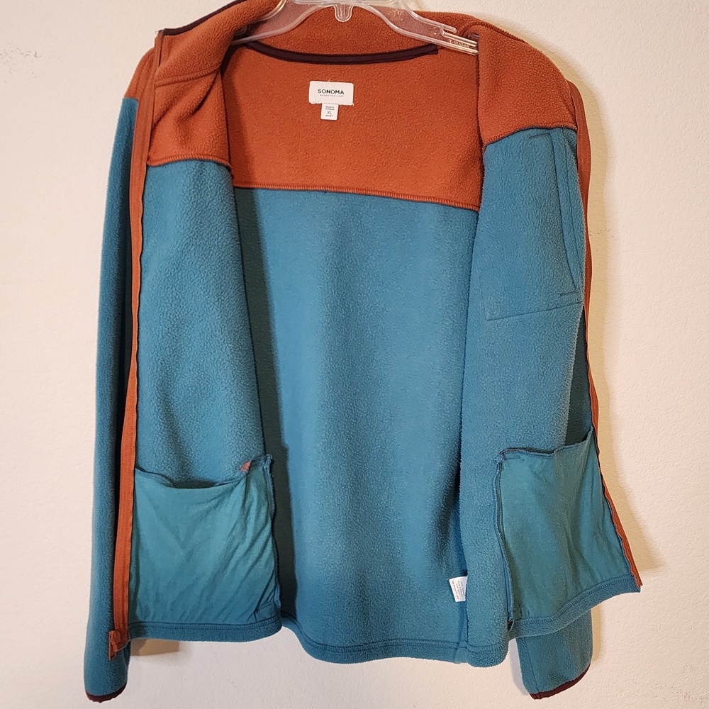 Sonoma - Boy's Husky Teal and Orange Zip-up Sweater - Size: Extra Large - Picture 3 of 8